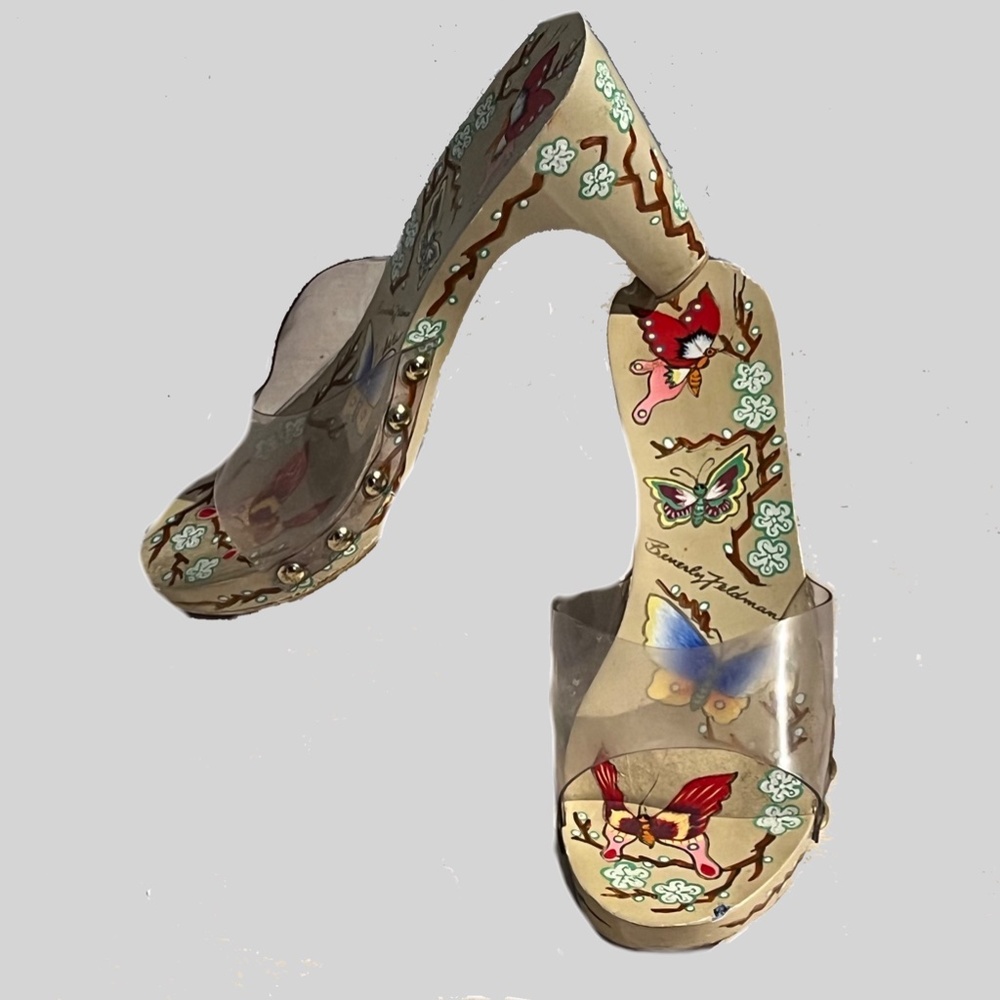 Fantastic Beverly Feldman Whimsical Painted Heels Mules  Size 7-8
